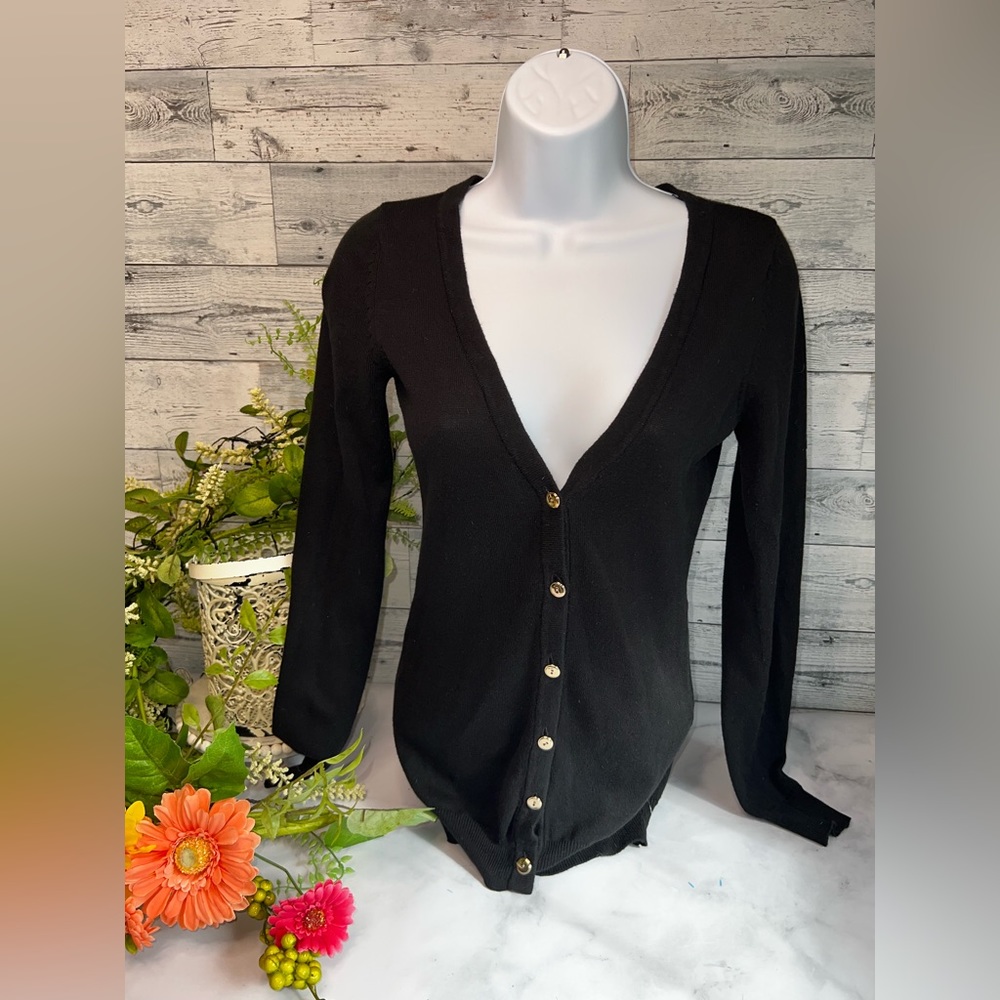 IS Black long sleeve sweater gold buttons size small.
